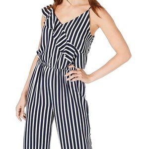 Navy Blue Striped Ruffle Jumpsuit